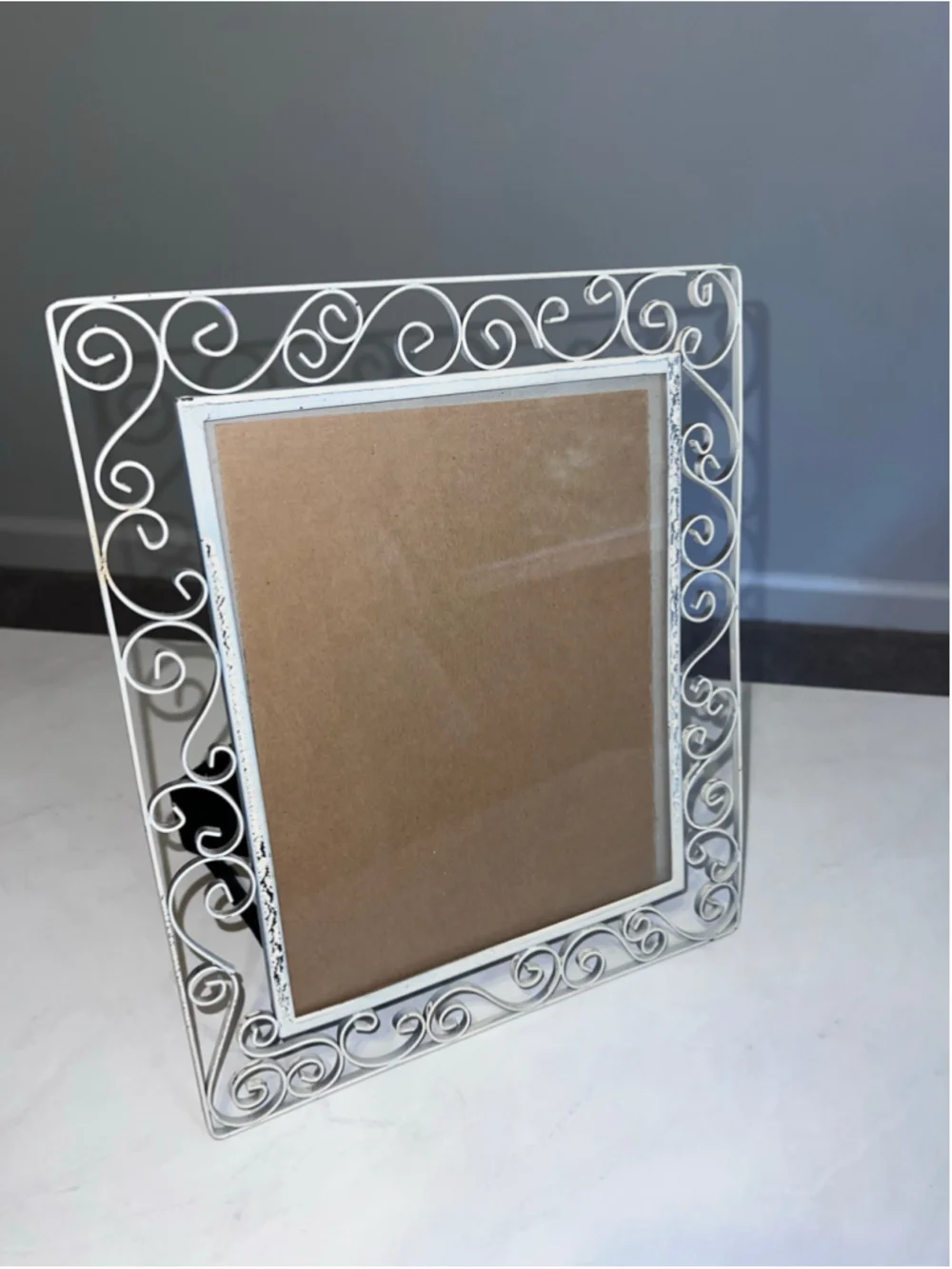 VTG Swirled Decorative White Metal Picture Frame, One Size
